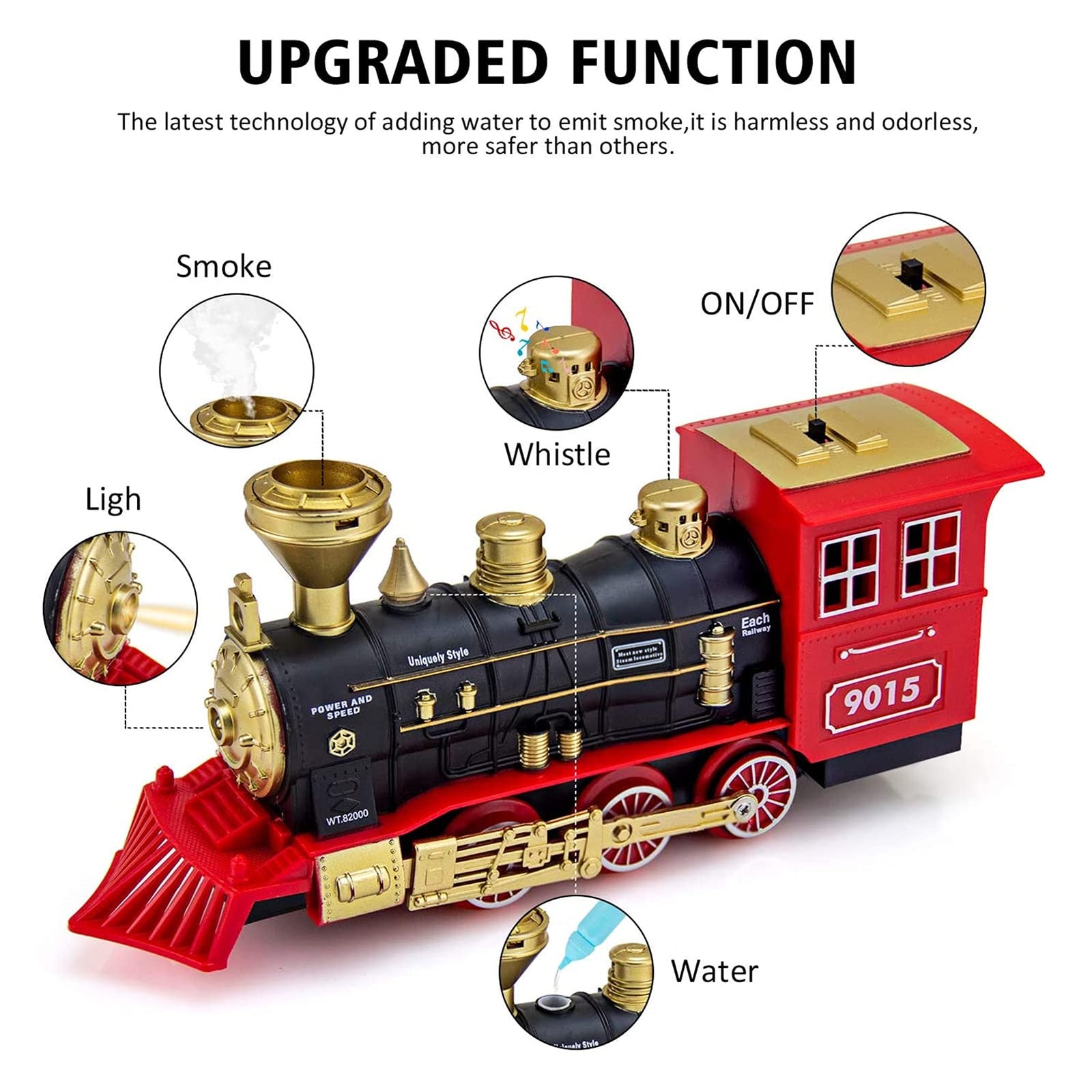 Hot Bee Train Set - Electric Train Toy for Boys Girls w/ Smokes, Lights & Sound, Railway Kits w/ Steam Locomotive Engine, Cargo Cars & Tracks, Christmas Gifts for 3 4 5 6 7 8+ year old Kids