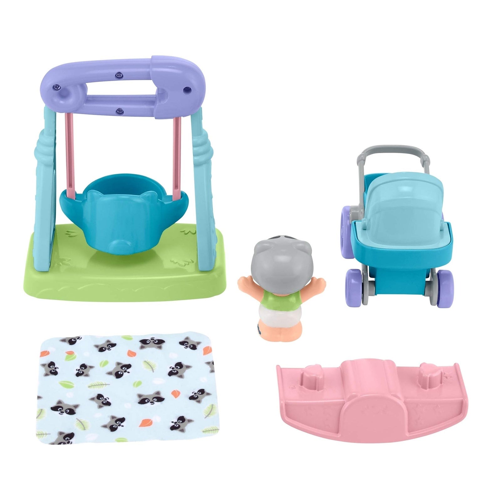 Fisher-Price Little People Swing & Stroll Babies Play Set with Figure and Pretend Outdoor Toys for Toddlers and Preschool Kids