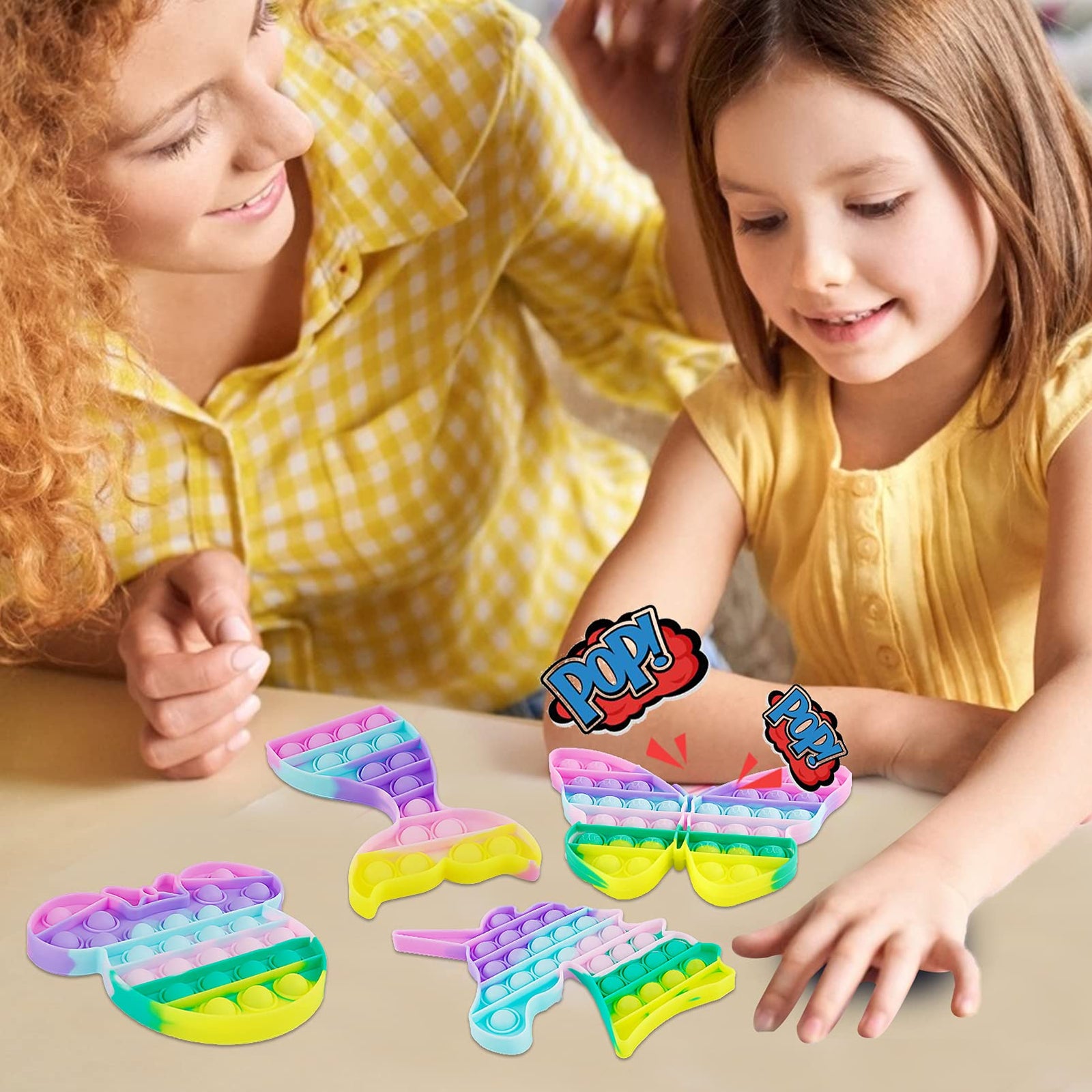 Woplagyreat 4 Pack Pop Popit Poppit Poppet Its Popper Fidget Sensory Popitsfidgets Set Kit Toy Stress Bubble Special Need Gift for Girl Kid Teen Adult Friend ADHD Unicorn Butterfly Mermaid Mouse