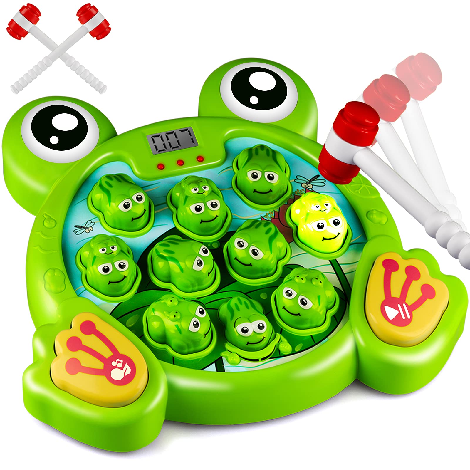 KKONES Music Super Frog Game Toddler Toys - 2 Hammers Baby Interactive Fun Toys Toddler Activities Games with Music and Light Gift for Kids Ages 2 3 4 5 6 7 8 Year Old Boys Girls