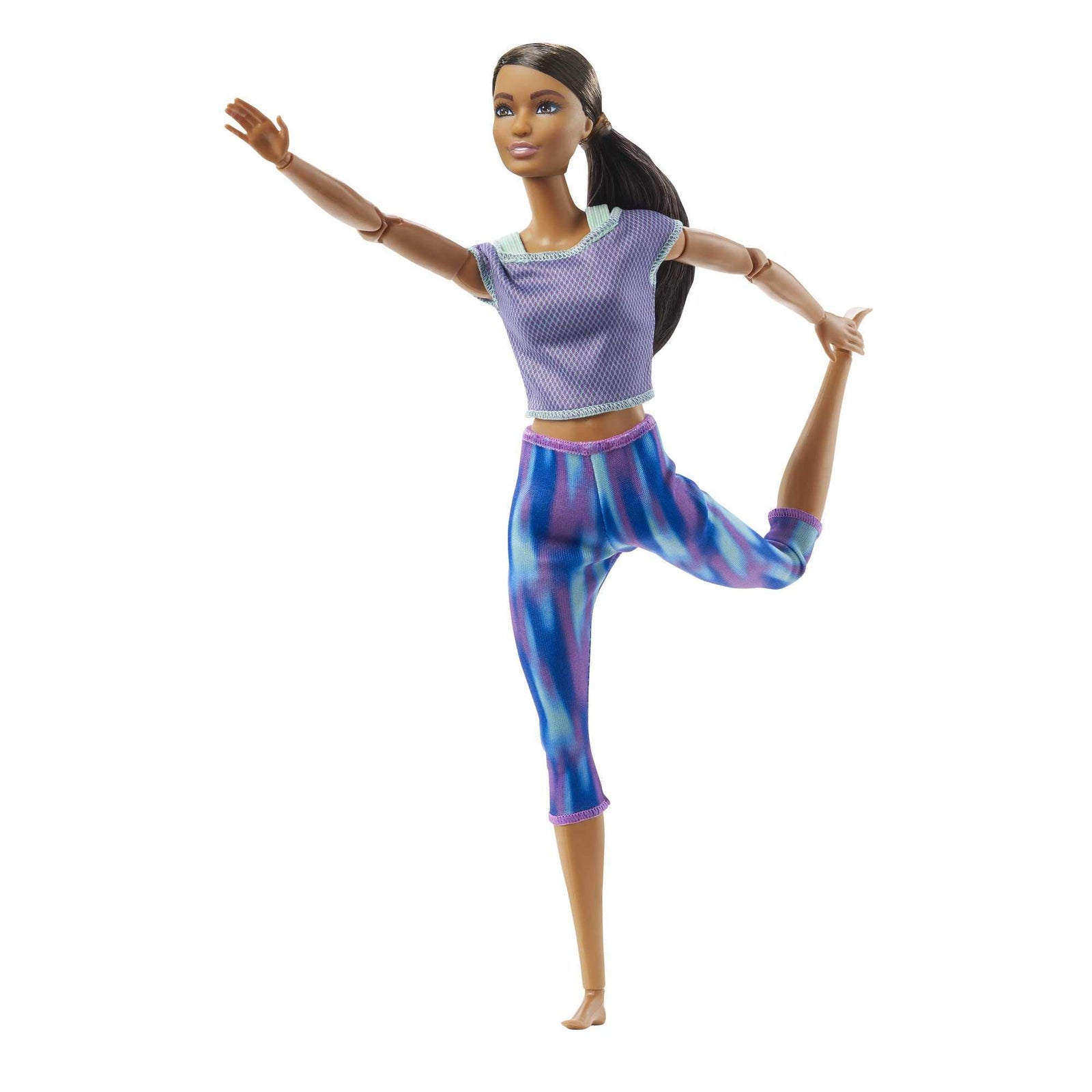 Barbie Made to Move Doll with 22 Flexible Joints & Curly Brunette Ponytail Wearing Athleisure-wear for Kids 3 to 7 Years Old