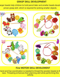 BMTOYS Montessori Educational Threading Toys Wooden Stringing Farm Animals Fruits Lacing Beads Preschool Toy for Toddler 18 Month 1 2 3 4 5 Year Old Boys Girls

