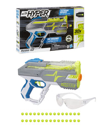 NERF Hyper Rush-40 Pump-Action Blaster, 30 Hyper Rounds, Eyewear, Up to 110 FPS Velocity, Easy Reload, Holds Up to 40 Rounds
