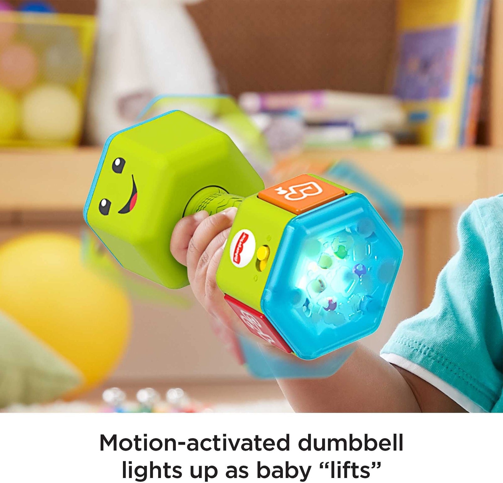 Fisher-Price Laugh & Learn Countin' Reps Dumbbell rattle toy with music, lights and learning content for baby and toddler ages 6-36 months