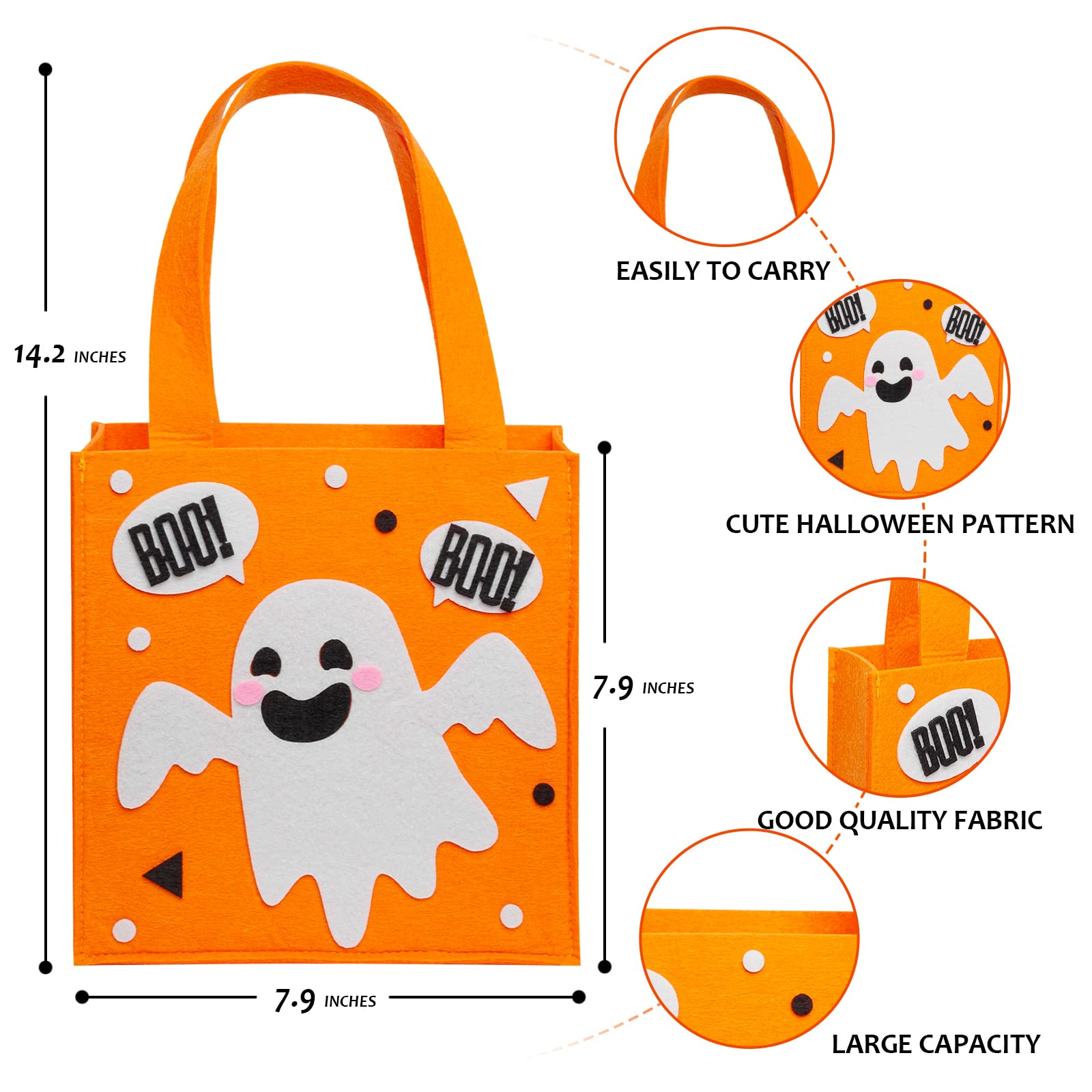 4 Pack Candy Felt Holder Halloween Bags Trick or Treat Gift Bags for Kids, Halloween Boo Spooky Baskets, Trick or Treating Bags, Halloween Candy Bags, Halloween Snacks Bucket, Halloween Goodie Bags