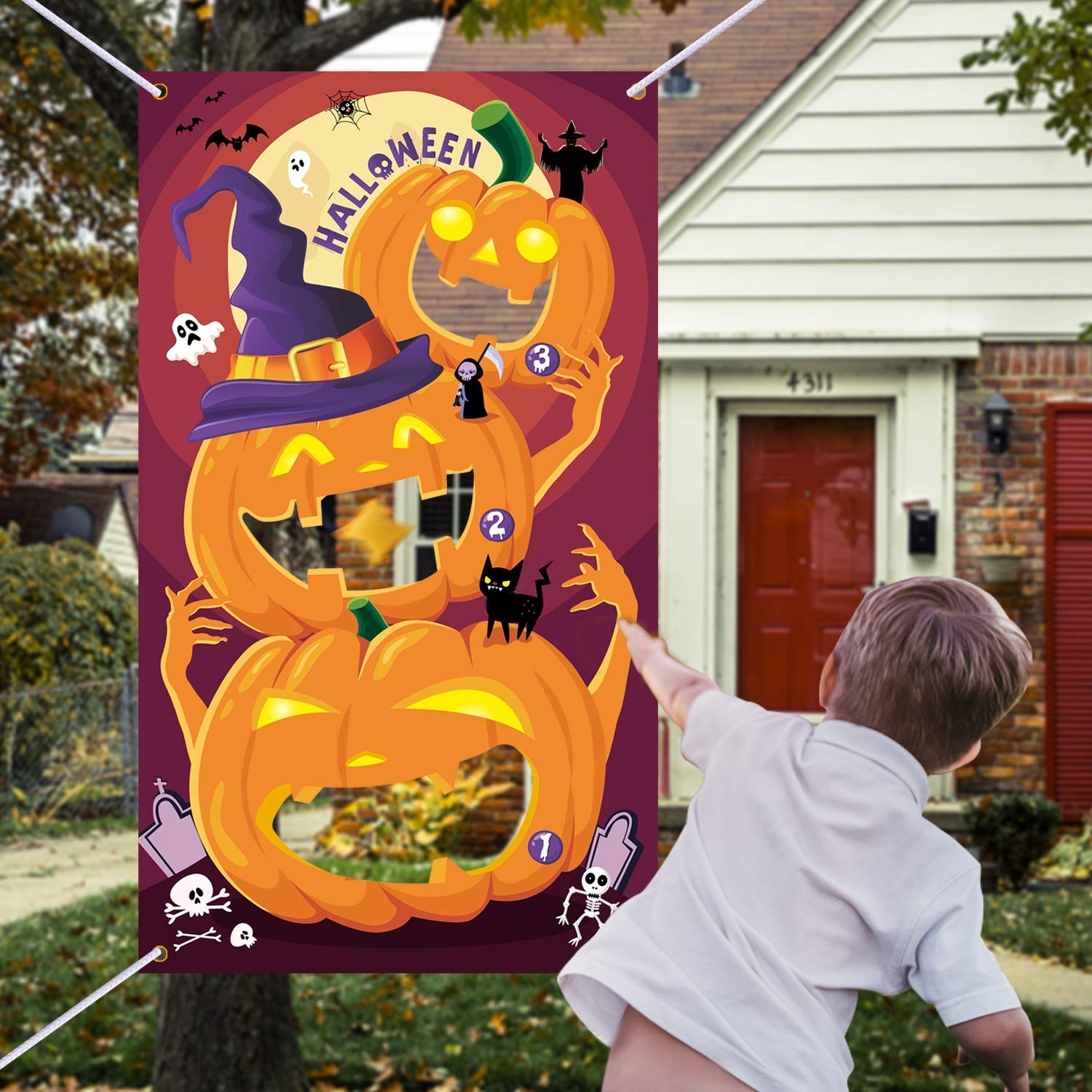 Halloween Toss Games Pumpkin Bean Bag Party Games Halloween Games for Kids Party with 3 Bean Bags for Kids Party Decoration