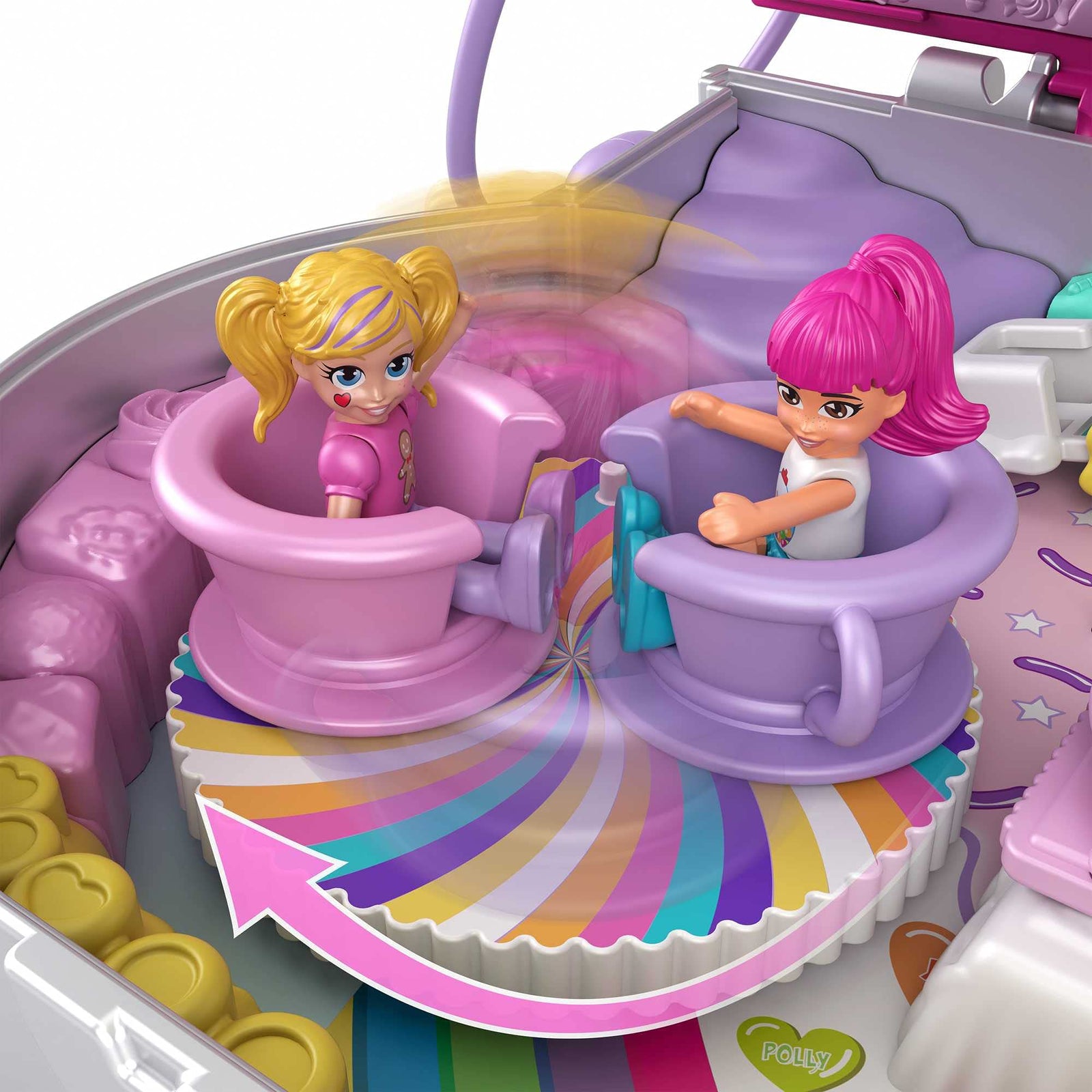 Polly Pocket Candy Cutie Gumball Compact, Gumball Theme with Micro Polly & Margot Dolls, 5 Reveals & 13 Related Accessories, Pop & Swap Feature, Great Gift for Ages 4 Years Old & Up