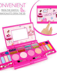 Tomons Kids Washable Makeup Kit, Fold Out Makeup Palette with Mirror, Make Up Toy Cosmetic Kit Gifts for Girls - Safety Tested- Non Toxic, Pink
