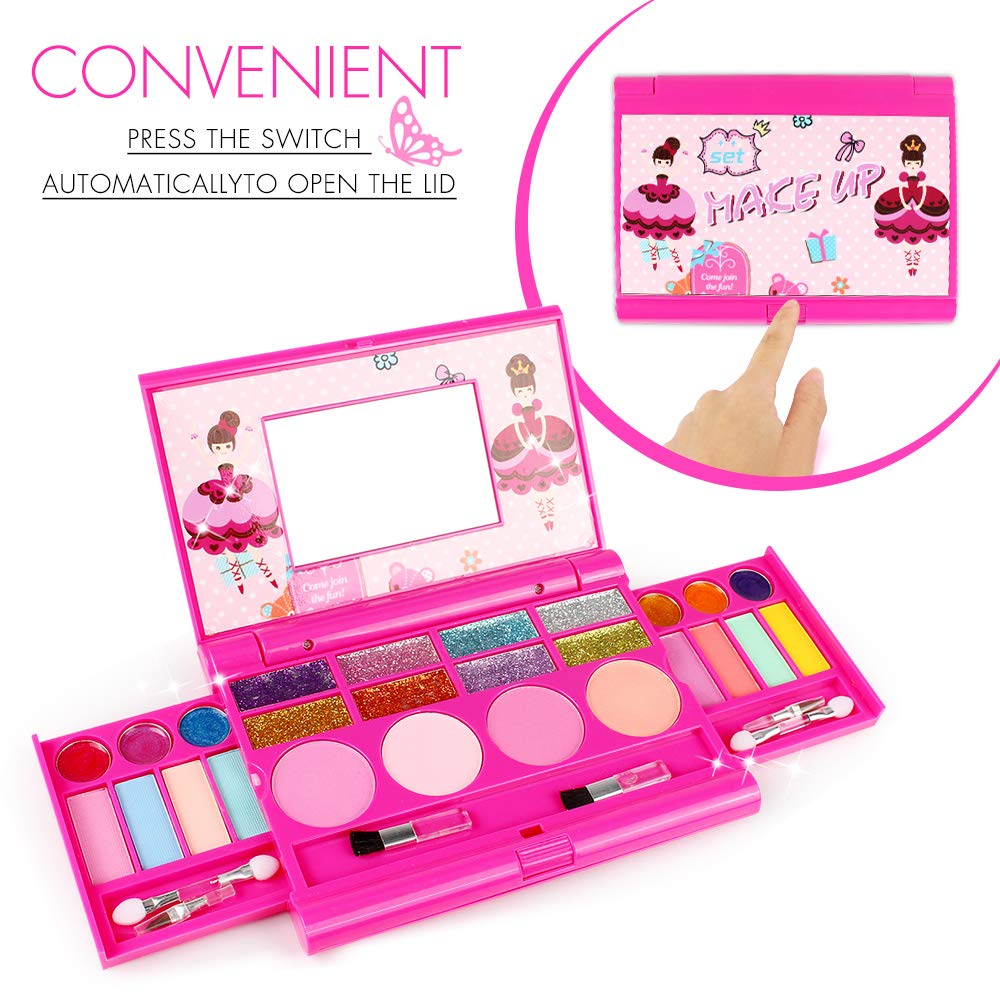 Tomons Kids Washable Makeup Kit, Fold Out Makeup Palette with Mirror, Make Up Toy Cosmetic Kit Gifts for Girls - Safety Tested- Non Toxic, Pink