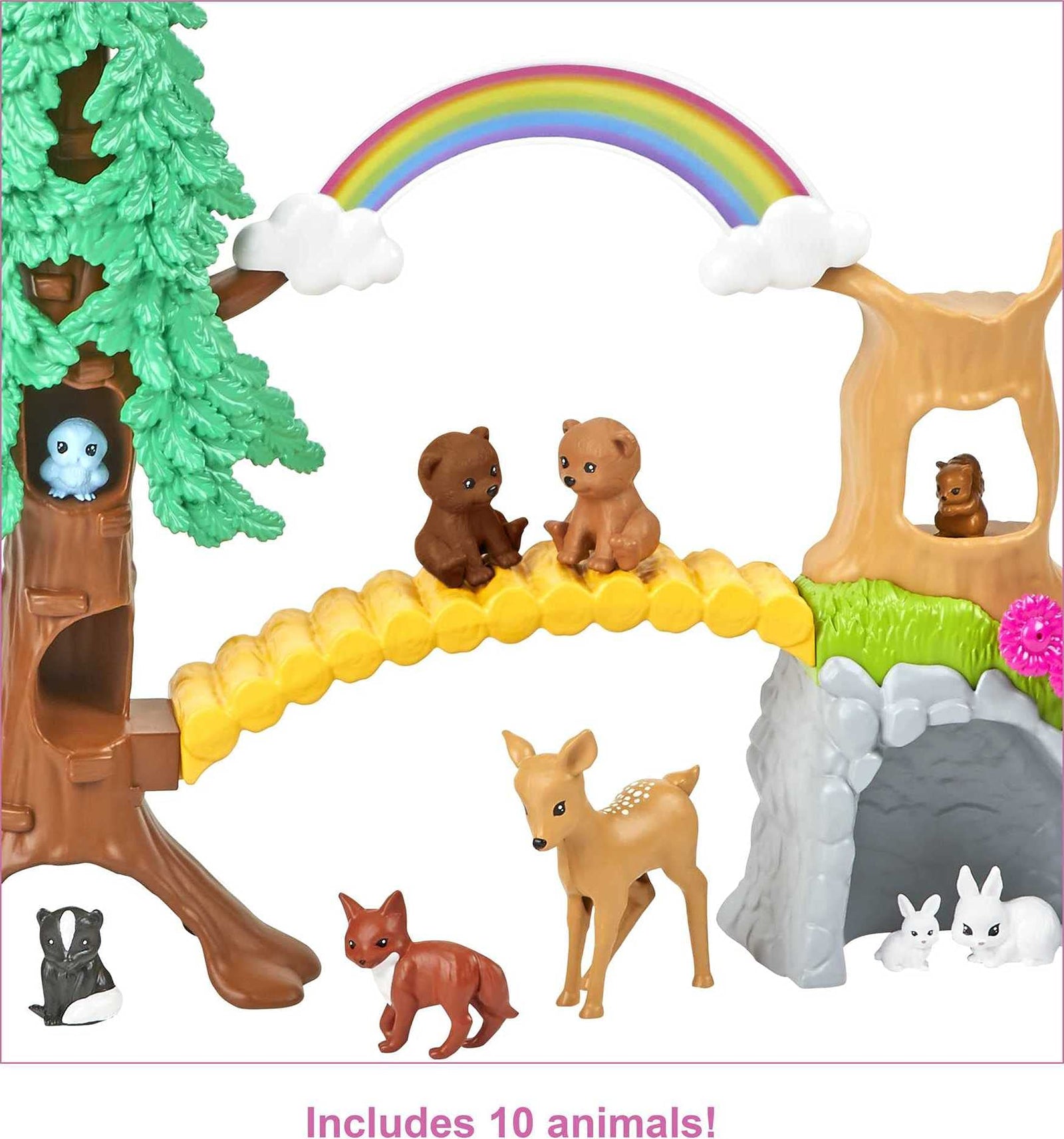 Barbie Wilderness Guide Interactive Playset with Blonde Doll (12-in), Outdoor Tree, Bridge, Overhead Rainbow, 10 Animals & More, Great Gift for Ages 3 Years Old & Up