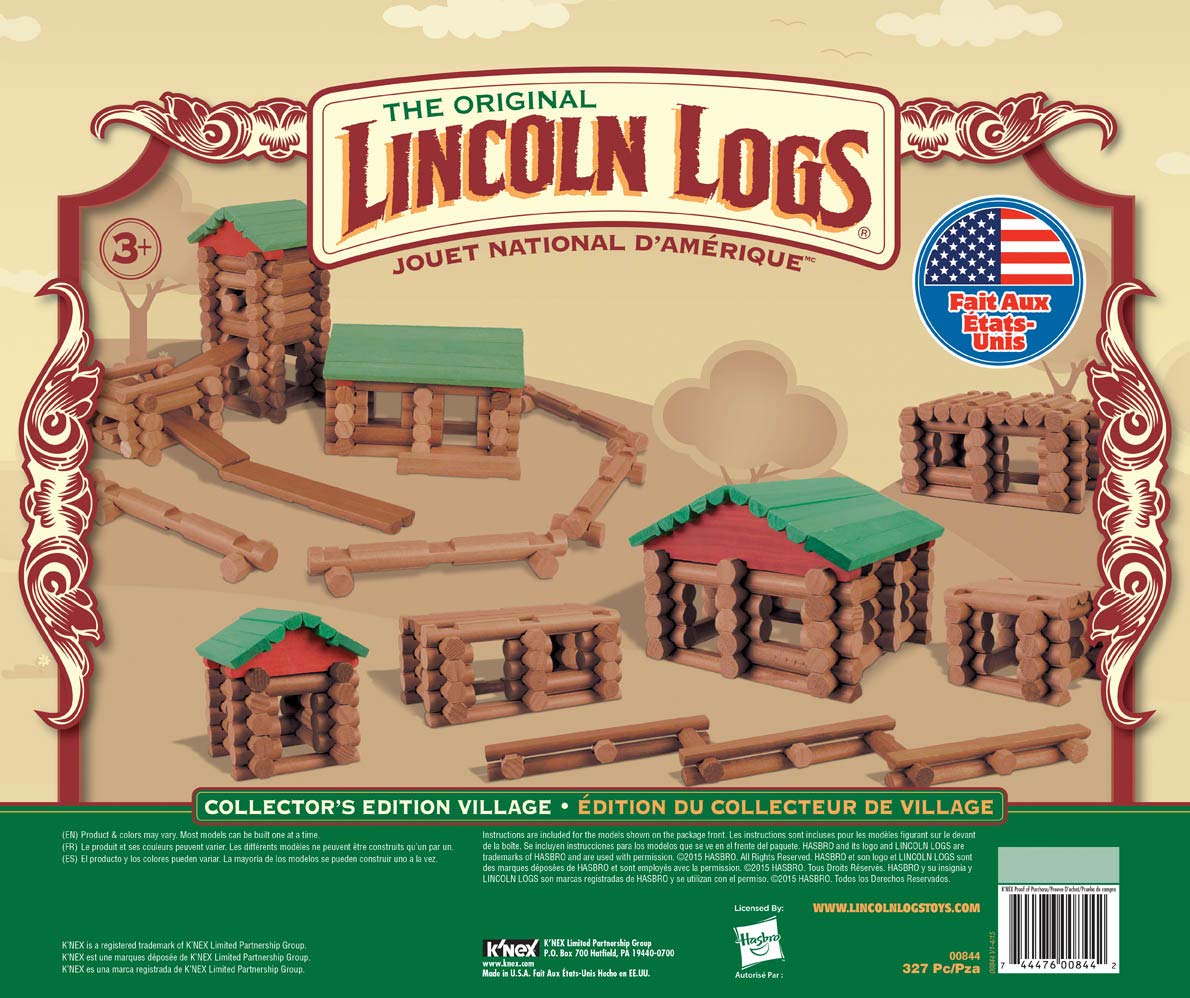 LINCOLN LOGS-Collector's Edition Village-327 Pieces-Real Wood Logs-Ages 3+ - Best Retro Building Gift Set for Boys/Girls-Creative Construction Engineering–Top Blocks Game Kit - Preschool Education Toy