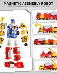 SNAEN Toys for 3 4 5 6 7 Year Old Boys - Construction Vehicles Transform Robot Kids Toys, STEM Building Toddler Toys for Kids Ages 4-8 w/ Pull-Back Toys, 5-in-1 Trucks Gifts for Boys Girls
