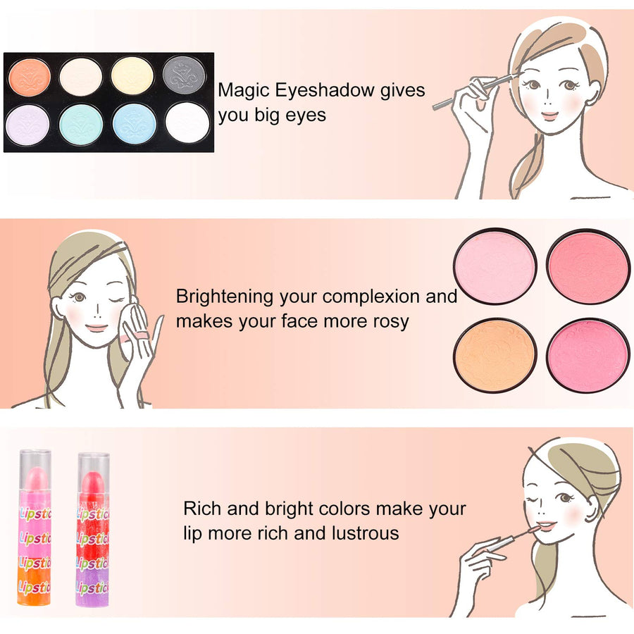 AWEFRANK 30 Pcs Kids Makeup Kit for Girl, Washable Girl Makeup Toy with Makeup Box, Non-Toxic Pretend Play Makeup Kit for Kids, Girl Real Cosmetic Toy Beauty Set