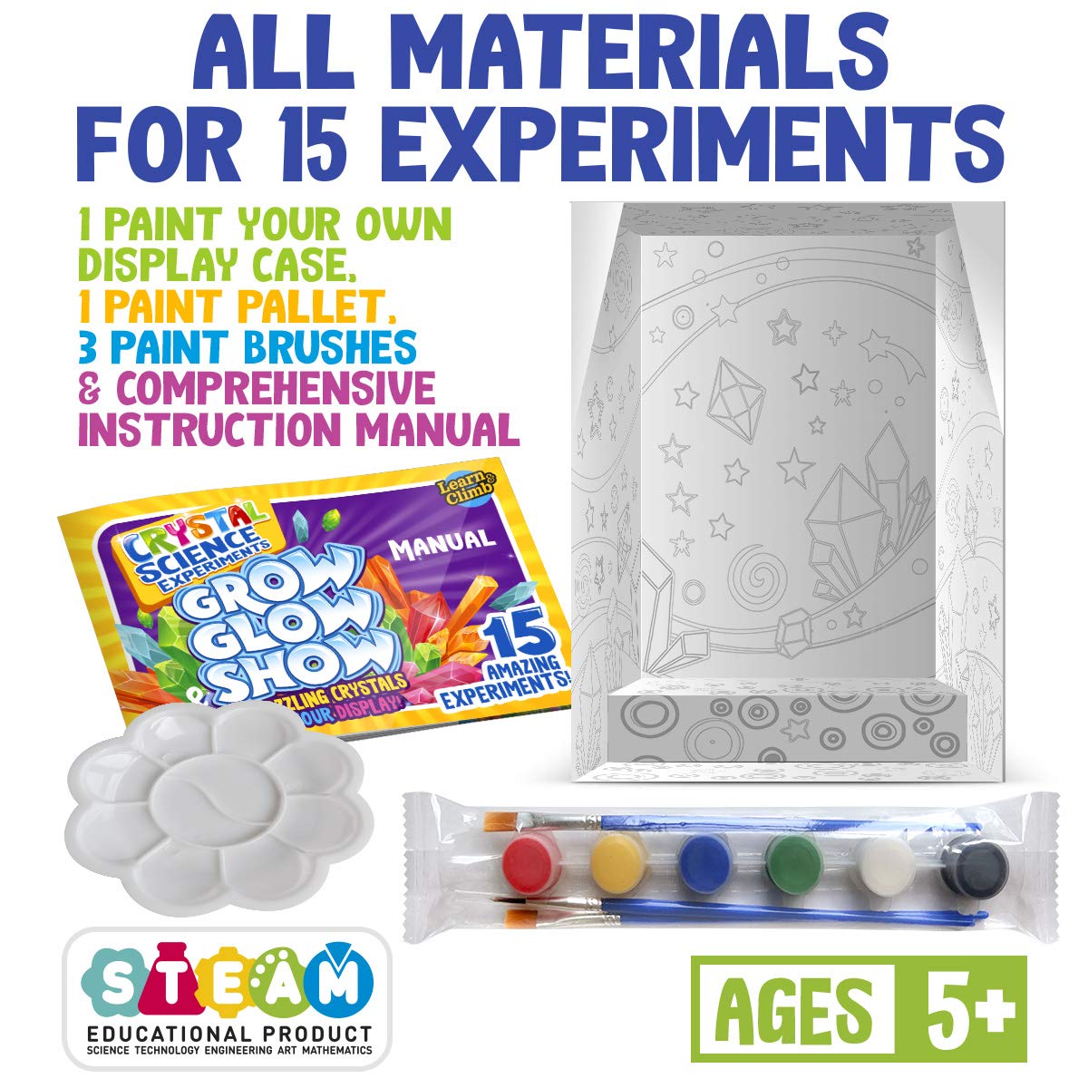 Crystal Growing kit for Kids. Science Experiment Kit - 10 Crystals! Great Crafts Gift for Girls and Boys Ages 6,7,8,9,10