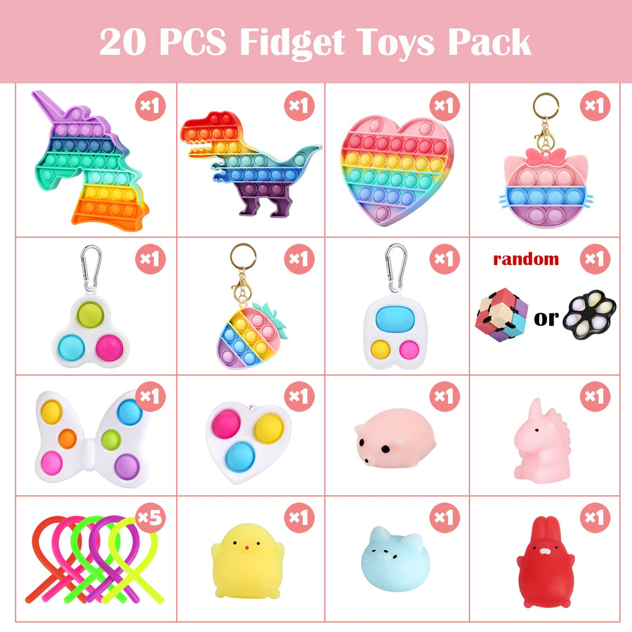 20 PCS Fidget Toys Pack Set Fidgets Toy Sets Packs 20 Packs Fidget Toys Pack Stress Relief and Anti-Anxiety Tools