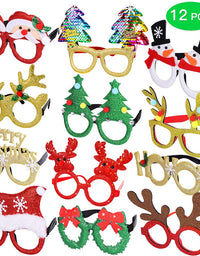 Max Fun 12 Pcs Christmas Glasses Glitter Party Glasses Frames Christmas Decoration Costume Eyeglasses for Christmas Parties Holiday Favors Photo Booth (One Size Fits All)
