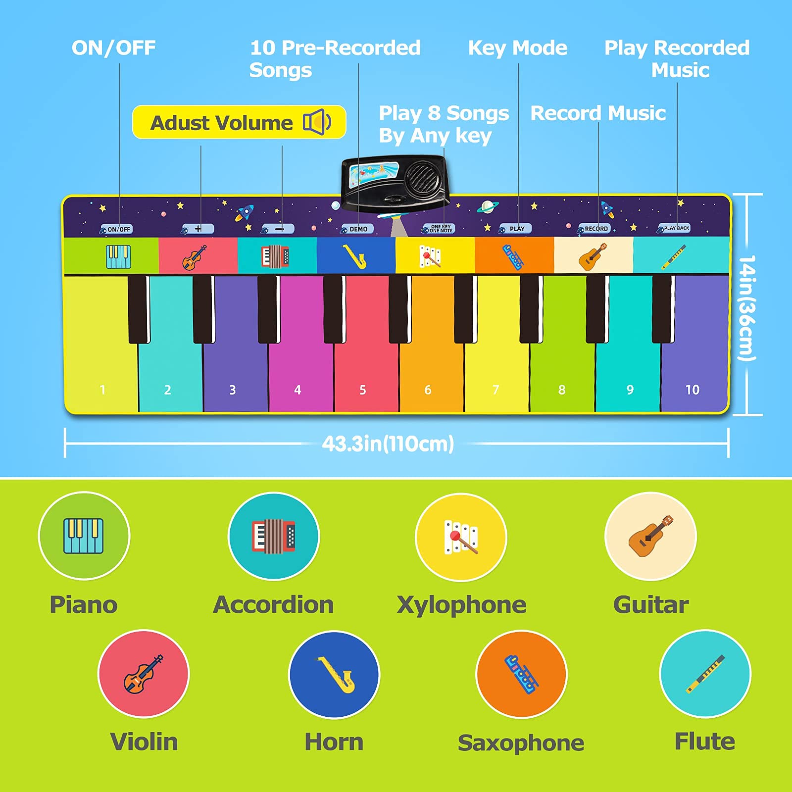 Joyjoz Floor Piano Baby Music Toys with 100 Plus Melodies Anti Slip Kids Piano Mat Soft Keyboard Piano Early Education Toys for Baby Boys Girls Toddler Kids Birthday Christmas