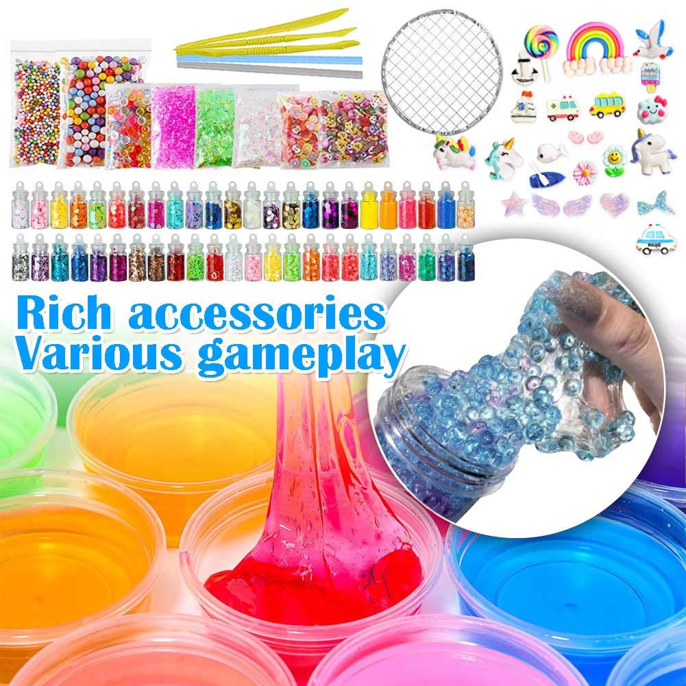 Slime Kit - Slime Supplies Slime Making Kit for Girls Boys, Kids Art Craft, Crystal Clear Slime, Glitter, Slime Charms, Fruit Slices, Fishbowl Beads Girls Toys Gifts for Kids Age 3+ Year Old