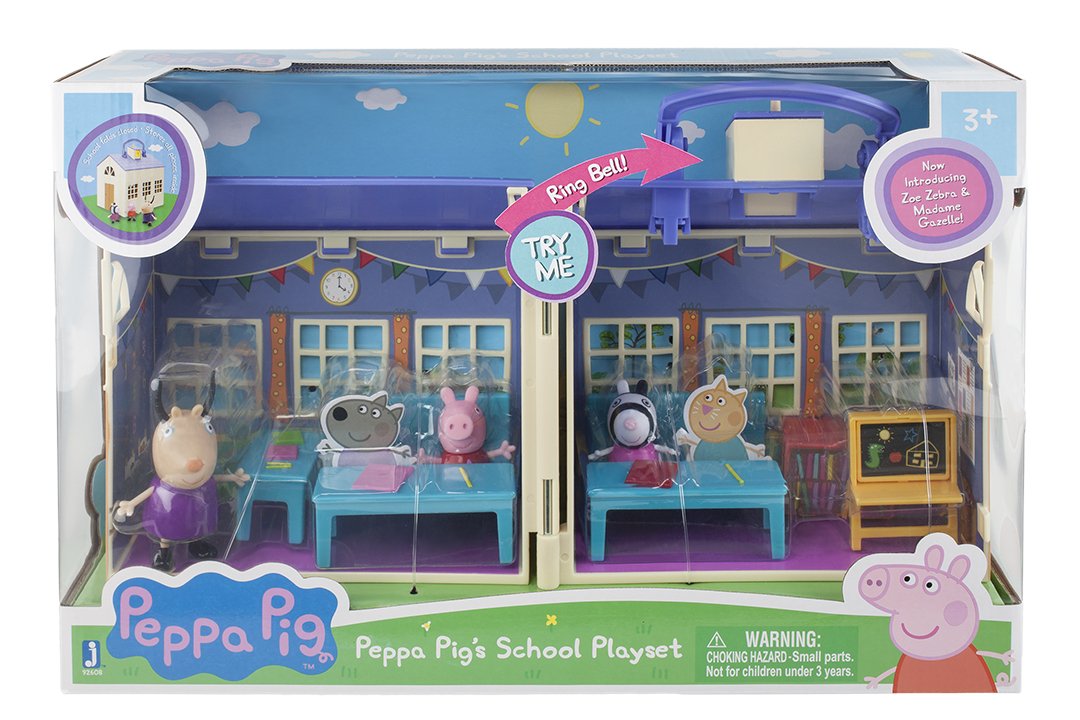 Peppa Pig School Playset, 9 Pieces - Includes Foldable School House Case, 3 Character Figures & Classroom Accessories - Toy Gift for Kids - Age 3+