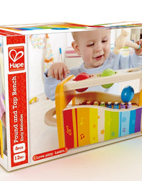Hape Pound & Tap Bench with Slide Out Xylophone - Award Winning Durable Wooden Musical Pounding Toy for Toddlers, Multifunctional and Bright Colours, Yellow
