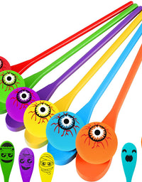 Halloween Egg and Spoon Race Game Set - Halloween Party Favors- 6 Eyeballs and Spoons with Assorted Colors for Kids and Adults Halloween Indoor Outdoor Fun Games, Party Supplies, Classroom Activities
