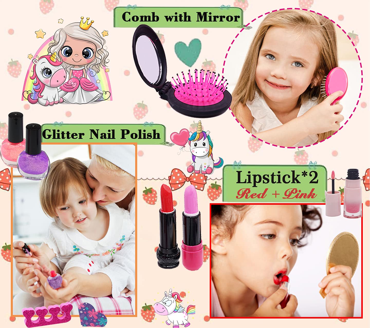Kids Washable Makeup Girls Toys - Real Make Up Set Washable Make up Kit for Toddler Kids Girl Children Princess Pretend Play Christmas Birthday Gift Toys for Girl Aged 3 4 5 6