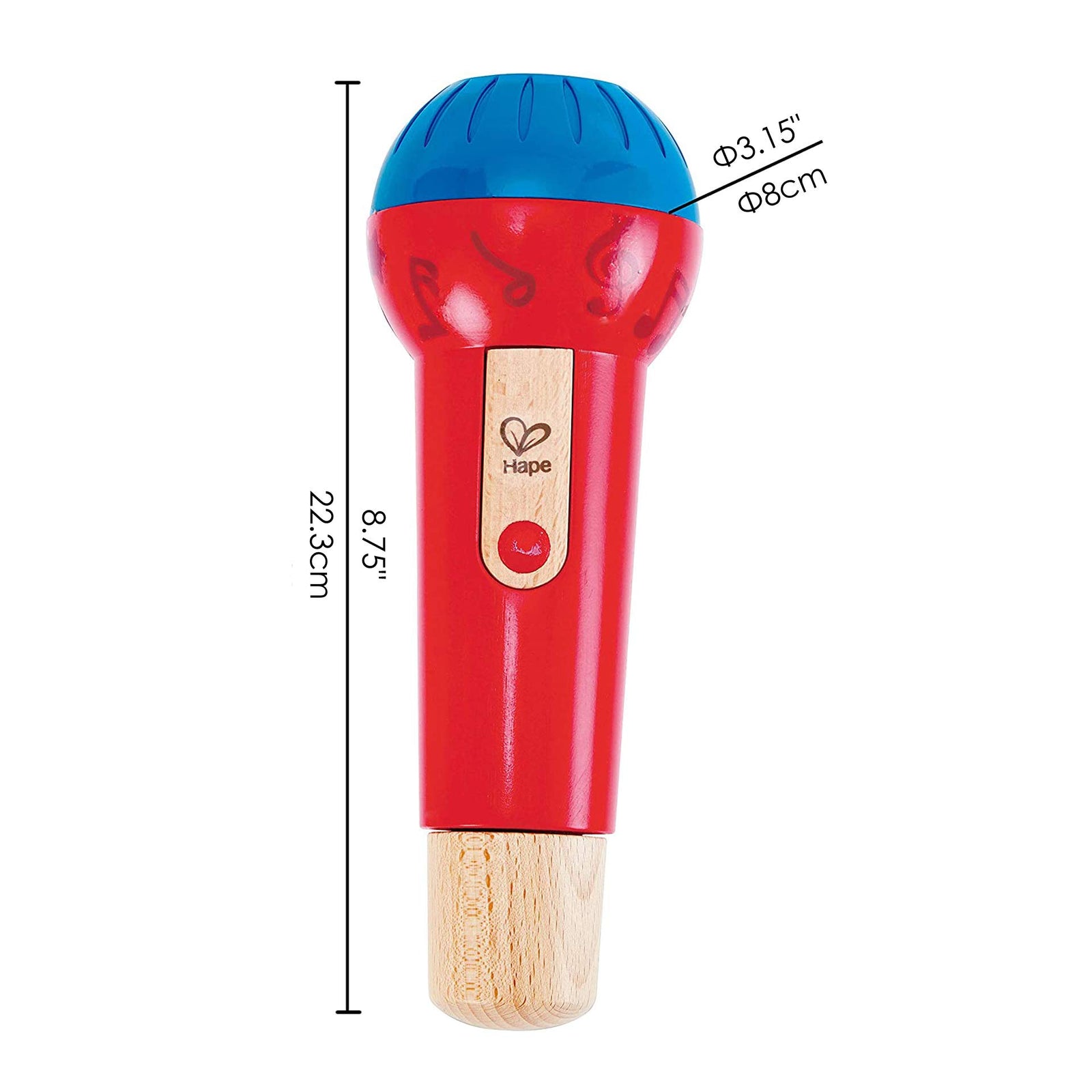 Hape Mighty Echo Microphone | Battery-Free Voice Amplifying Microphone Toy for Kids 1 Year & Up, Red, Model Number: E0337, L: 3.1, W: 3.1, H: 8.6 inch