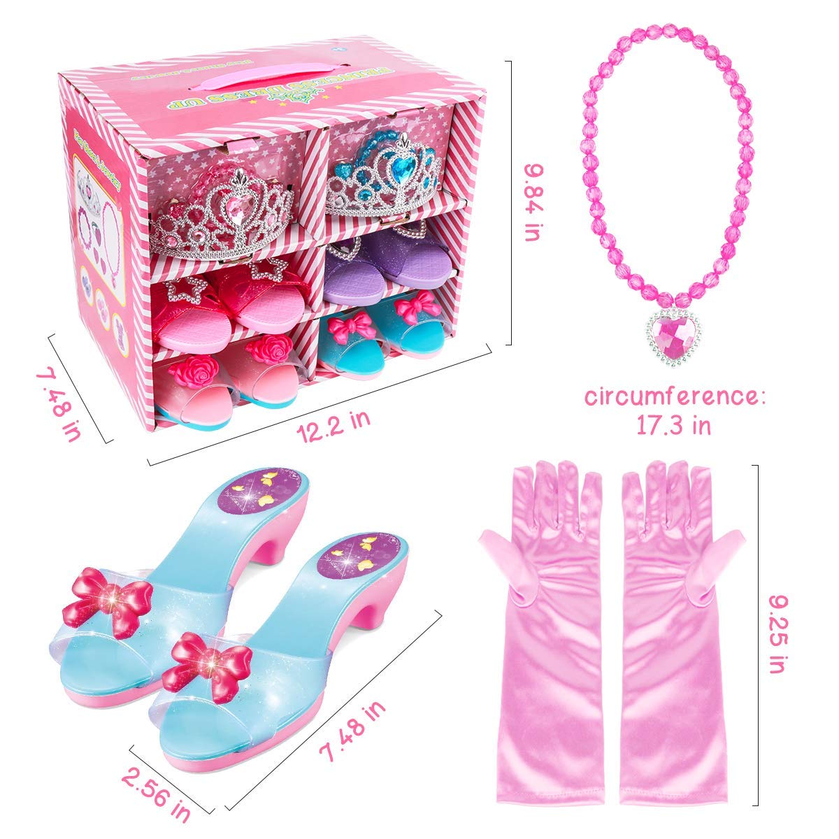 Meland Princess Dress Up Shoes and Jewelry Boutique - 4 Pairs of Play Shoes and Pretend Jewelry Toys Princess Accessories Play Gift Set for Toddlers Little Girls Aged 3,4,5,6 Years Old