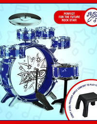 ToyVelt 12 Piece Kids Jazz Drum Set – 6 Drums, Cymbal, Chair, Kick Pedal, 2 Drumsticks, Stool – Little Rockstar Kit to Stimulating Children’s Creativity, - Ideal Gift Toy for Kids, Teens, Boys & Girls
