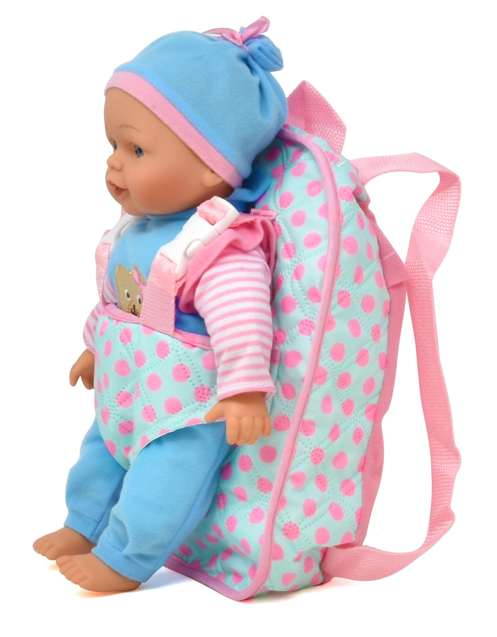 13" Soft Baby Doll with Take Along Pink Doll Backpack Carrier, Briefcase Pocket Fits Doll Accessories and Clothing