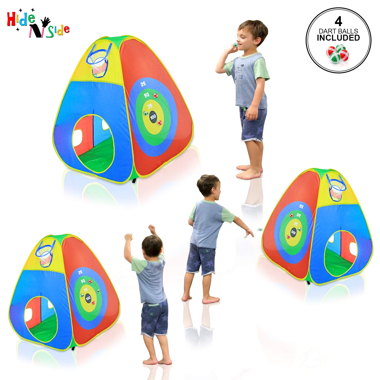 5pc Kids Ball Pit Tents and Tunnels, Toddler Jungle Gym Play Tent with Play Crawl Tunnel Toy, for Boys babies infants Children, Indoor Outdoor Gift, Target Game w/ 4 Dart Balls