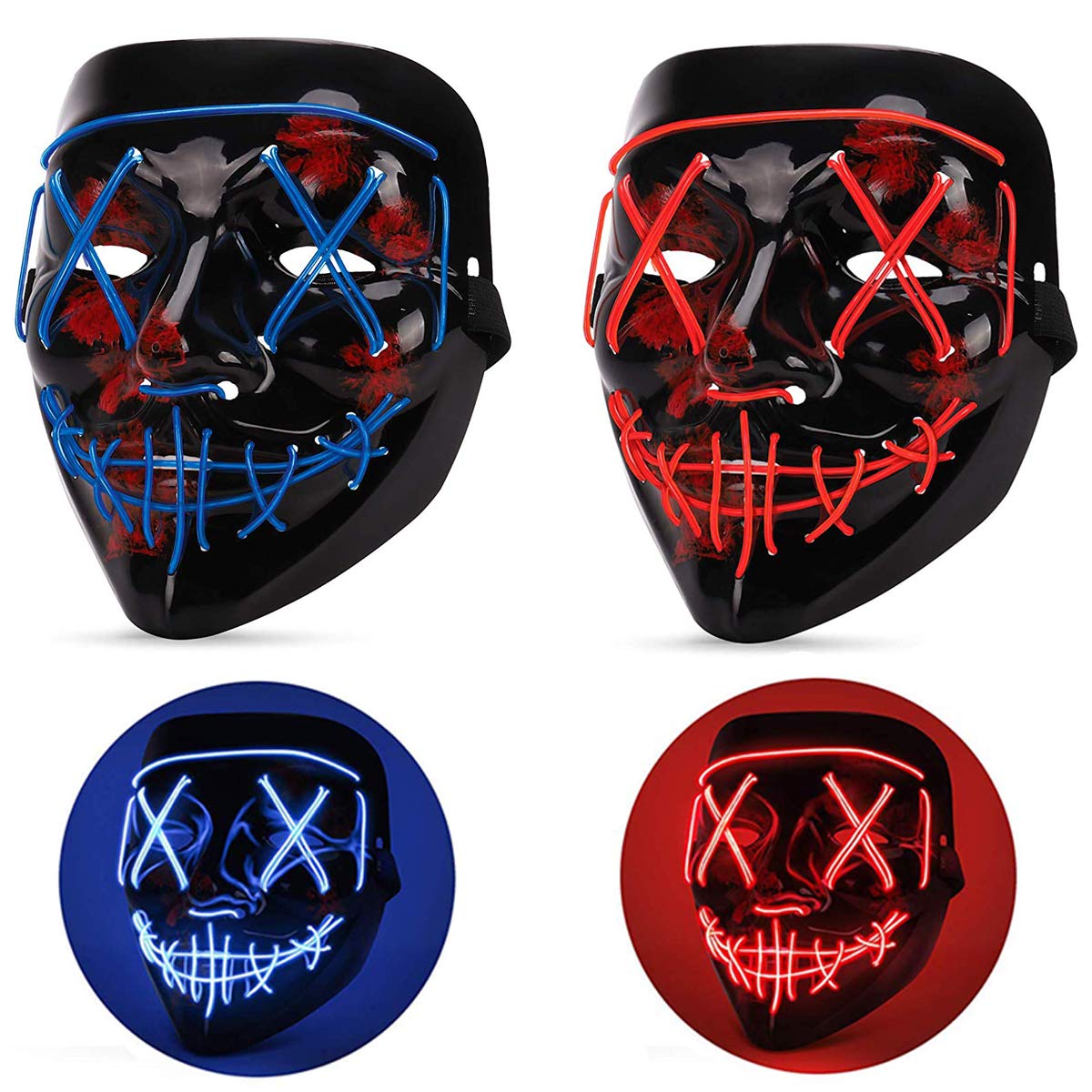 Halloween Mask LED Light up Mask (2 Pack) Scary mask for Festival Cosplay Halloween Costume Masquerade Parties,Carnival
