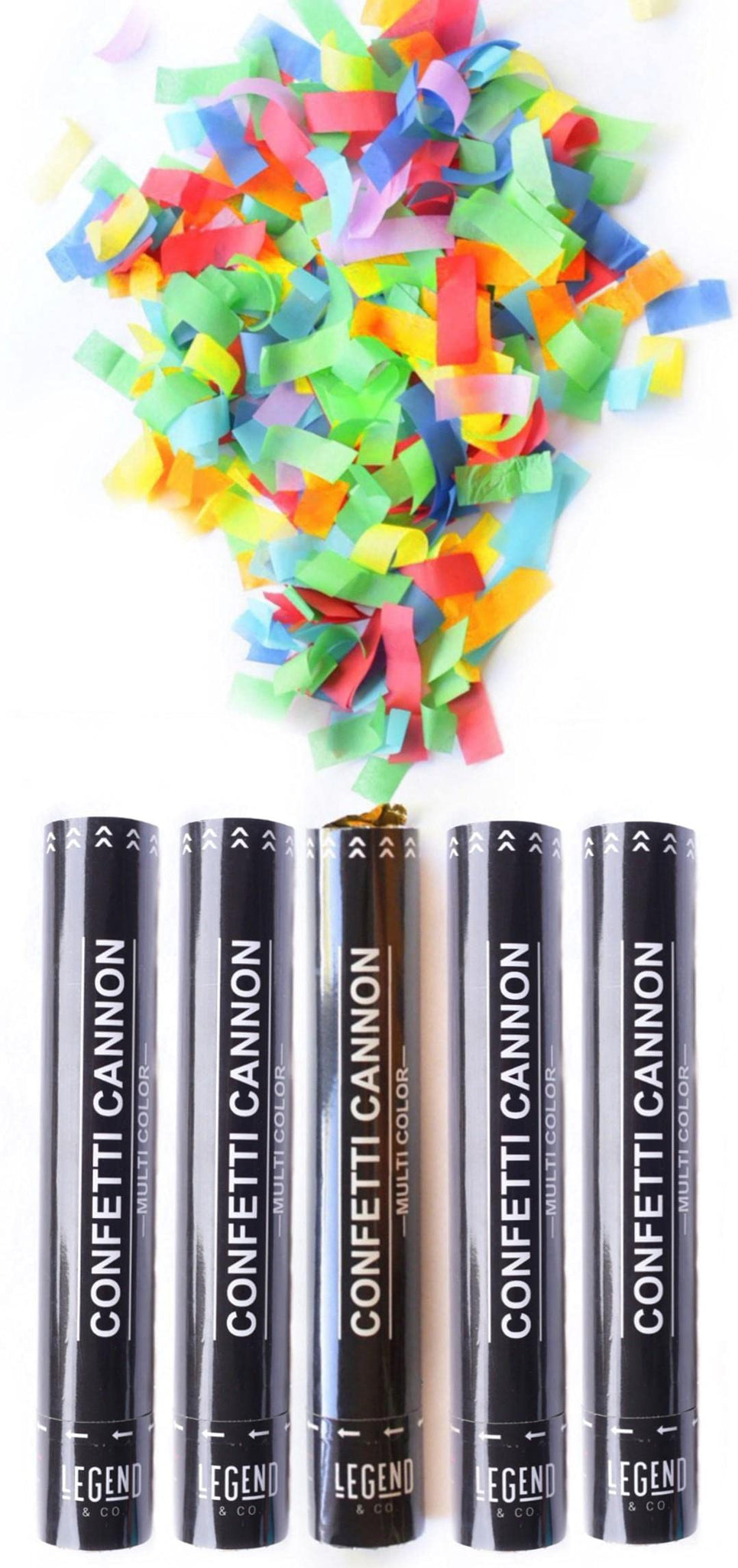 Legend & Co. Large Confetti Cannons Multicolor, (5 Pack) Biodegradable and Air Powered | Launches 20-25ft | Celebrations, New Year's Eve, Birthdays and Weddings