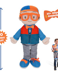 Blippi Get Ready and Play Plush - 20-inch Dress Up Plush with Sounds, Teaches Children to Tie Shoes, Button Shirts, Snap Suspenders, Zip Vest-Jacket, Roll Sleeves and Socks and More - Amazon Exclusive
