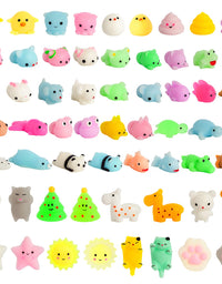 Kizcity 60 Pcs Mochi Squishies, Kawaii Squishy Toys for Halloween Christmas Party Favors, Animal Squishies Stress Relief Toys for Boys & Girls Birthday Gifts, Classroom Prize, Goodie Bag
