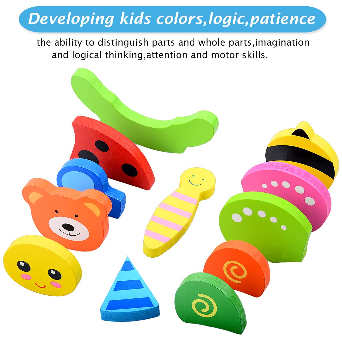 MAGIFIRE Wooden Toddler Puzzles Gifts Toys for 1 2 3 Year Old Boys Girls Baby Infant Kid Learning Educational 6 Animal Shape Jigsaw Eco Friendly Child Kid Montessori Stem Travel Toy