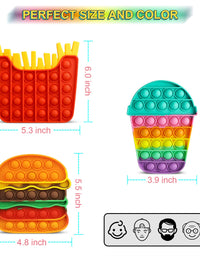 Aemotoy 3PCS Push Bubble Fidget Sensory Toys for Kids Adults Silicone Pop Rainbow Hamburger Squeeze Toy Stress Anxiety Relief Toys Novelty Gift for Autism ADD ADHD,Colorful Hamburger+Fries+Cup
