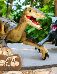 Hot Bee Remote Control Dinosaur Toys, Walking Robot Dinosaur w/ LED Light Up & Roaring 2.4Ghz Simulation Velociraptor RC Dinosaur Toys for Kids 4 5 6 7 8-12 Years Old Boys
