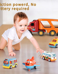 TEMI Carrier Truck Transport Car Play Vehicles Toys - 5 in 1 Toys for 3 4 5 6 7 Year Old Boys, Kids Toys Car for Girls Boys Toddlers Friction Power Set, Push and Go Play Vehicles Toys
