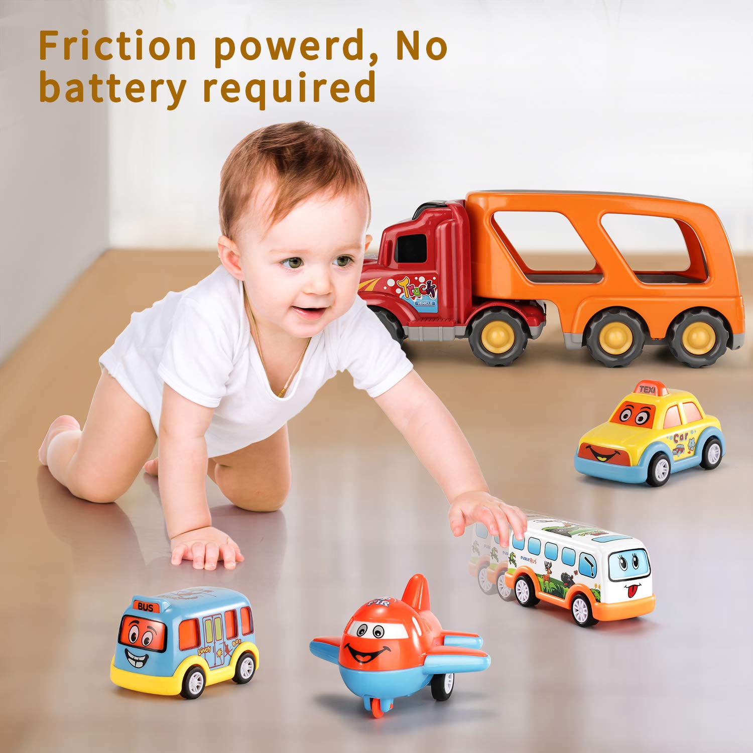 TEMI Carrier Truck Transport Car Play Vehicles Toys - 5 in 1 Toys for 3 4 5 6 7 Year Old Boys, Kids Toys Car for Girls Boys Toddlers Friction Power Set, Push and Go Play Vehicles Toys