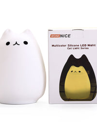 WoneNice Portable Cute Cat Silicone LED Night Lamp,USB Rechargeable Children Night Light with Warm White & 7-Color Breathing Modes, Touch Sensor Control, Christmas Gifts for Baby, Kids, Adults
