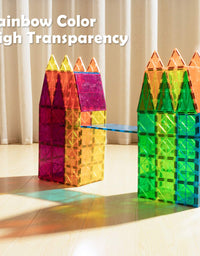 cossy Kids Magnet Toys Magnetic Tiles, 120 PCs Magnetic Building Blocks, Educational Toys for Kids Children with 2 Car Sets
