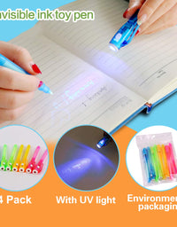 FLYOME 4 Pack Invisible Ink Pens with uv Light, 2021 Upgraded Disappearing Spy Pens for Party Favors, Christmas, Thanks Giving Day, Magic Marker for Secret Message and Goodies Bags Toy
