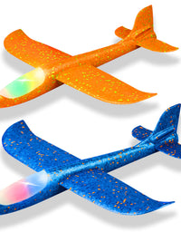 2 Pack LED Light Airplane,17.5" Large Throwing Foam Plane,2 Flight Mode Glider Plane,Flying Toy for Kids,Gifts for 3 4 5 6 7 8 9 Years Old Boy,Outdoor Sport Toys Birthday Party Favors Foam Airplane
