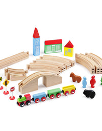 SainSmart Jr. Wooden Train Set for Toddler with Double-Side Train Tracks Fits Brio, Thomas, Melissa and Doug, Kids Wood Toy Train for 3,4,5 Year old Boys and Girls

