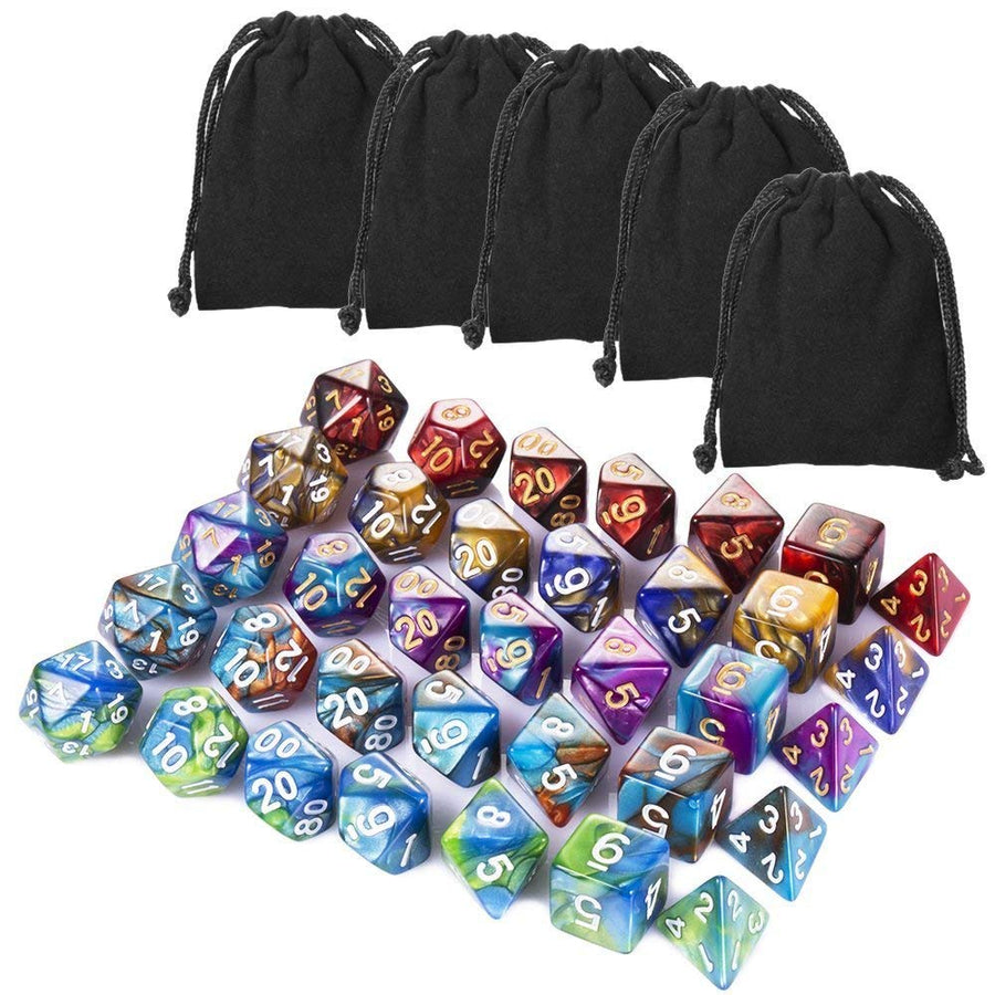 CiaraQ Polyhedral Dice Set (35 Pieces) with Black Pouches, 5 Complete Double-Colors Dice Sets of D4 D6 D8 D10 D% D12 D20 Compatible with Dungeons and Dragons DND RPG MTG Table Games