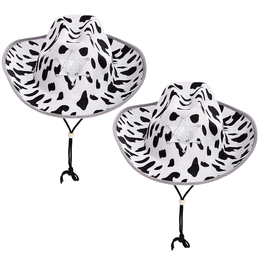 Spooktacular Creations Children's Black Cow Print Felt Cowboy Hat 2 Pack For Halloween Costume Accessories, Prop, Kits, Dress-up Party, Role Play, Cosplay, Holiday Decorations