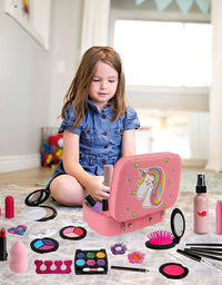 Flybay Kids Makeup Kit for Girls, Real Makeup Set, Washable Makeup Kit Toys for Little Girls Child Pretend Play Makeup for 4 5 6 7 Years Old Birthday Gifts Toys.
