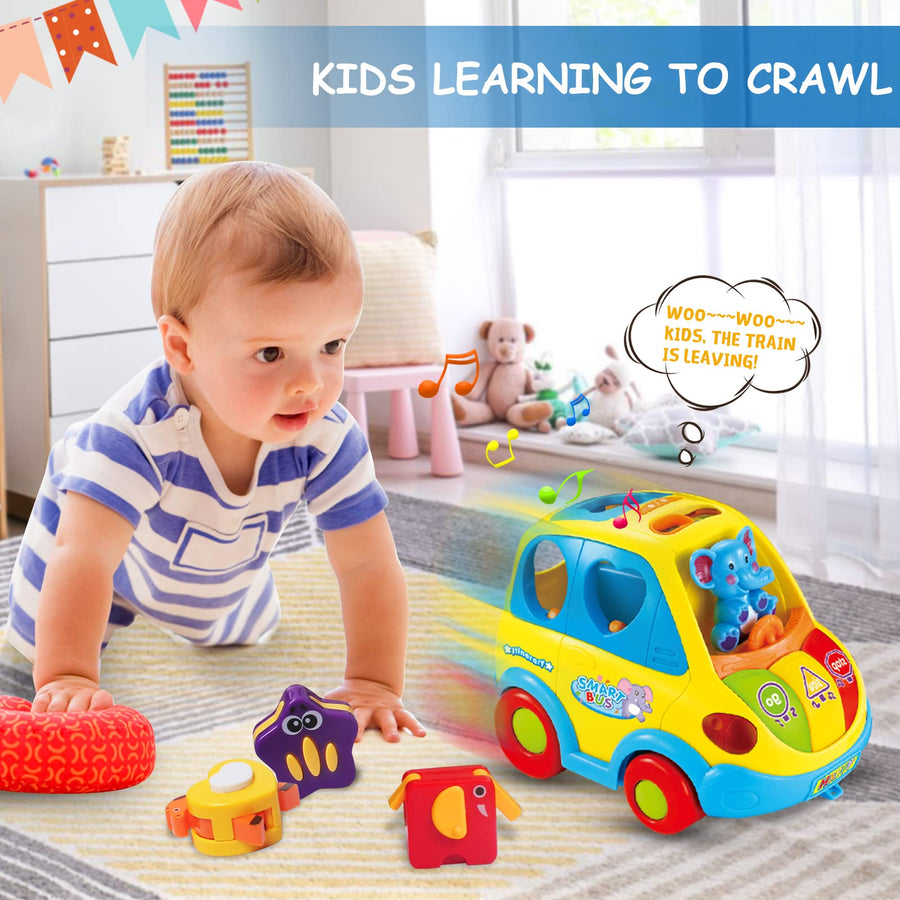 DUMMA Baby Toys 12-18 Months Musical Bus Toys for 1 2 3 4+Year Old Boys Girls Gifts,Early Education Learning Toy with Fruit/Music/Lighting/Smart Shapes for 18-24 Months Birthday Gifts