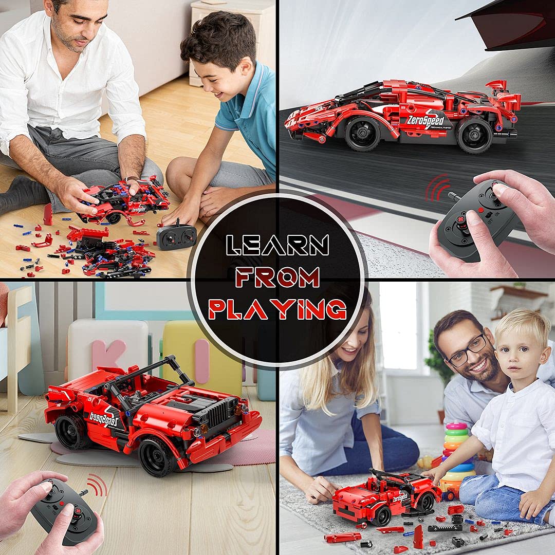 STEM Building Blocks Toys Gifts for Age 6, 7, 8, 9, 10, 11, 12 Boys and Girls, DIY Building Bricks, STEM Engineering Construction RC Toy,Racing Car with Remote Control,2 in 1 Model, 2.4GHz (351pcs)